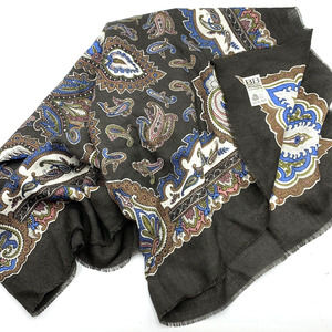 Belvedere Vintage Wool Scarf 34x34 Inches Gray Paisley Print Austria Raw Hem